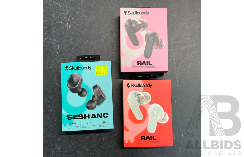 SKULLCANDY Sesh ANC & Rail Earbuds - Lot of 3