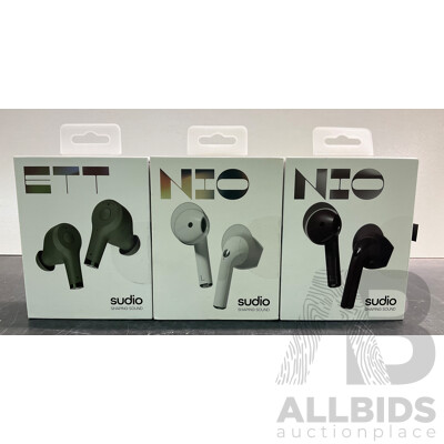 SUDIO NIO (x2) & ETT True Wireless Earphones - Lot of 3 - ORP $400.00