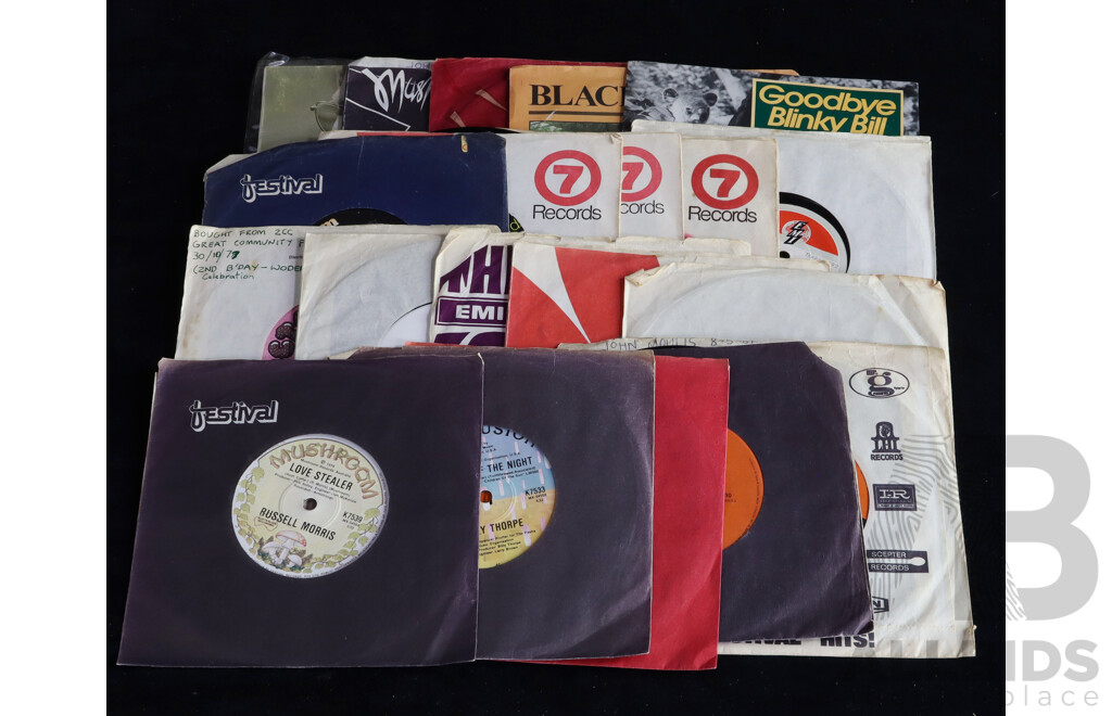 Collection Approx 20 Vintage Seven Inch Singles of Australian Interest Including Signed John Laws Example, Jo Jo Zep, Flash and the Pan, Ted Mulry, Billy Thorpe and More