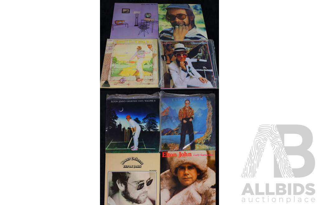 Collection Eight Elton John Vinyl LP Record Titles Including Goodbye Yellow Brick Road and More