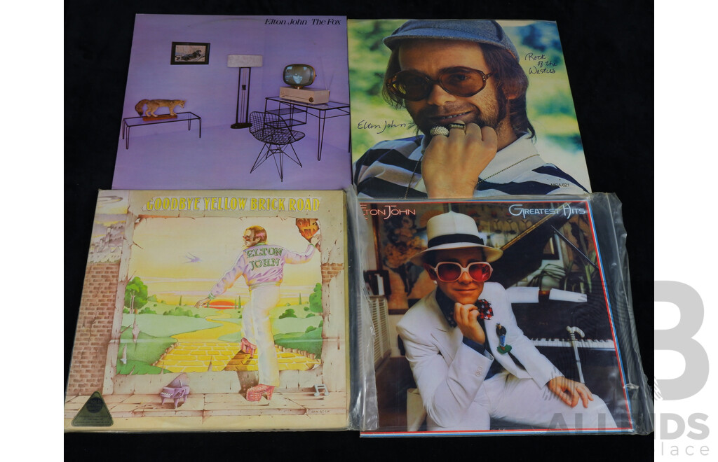 Collection Eight Elton John Vinyl LP Record Titles Including Goodbye Yellow Brick Road and More