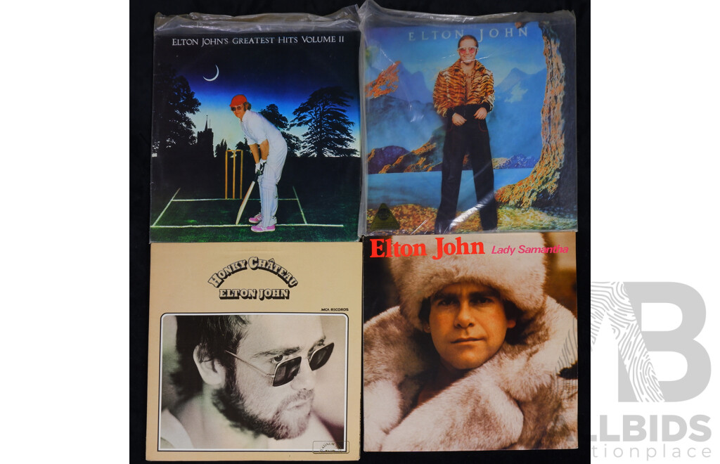 Collection Eight Elton John Vinyl LP Record Titles Including Goodbye Yellow Brick Road and More