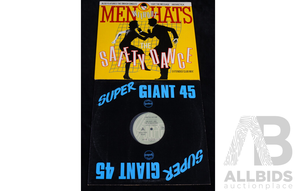 Collection Ten Giant 12 Inch 45s Vinyl LP Record Titles Including Elton John, Ike & Tina Turner, Men Without Hats and More