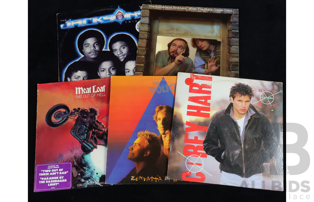 Collection Five Vinyl LP Records Including Meatloaf, The Jacksons, The Police and More