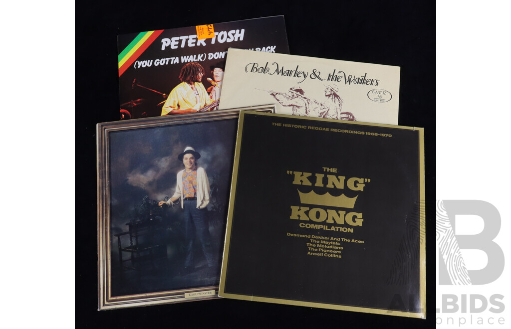 Collection Four Vinyl LP Records of Reggae Interest Including Peter Tosh, Bob Marley 12 Inch Single and More