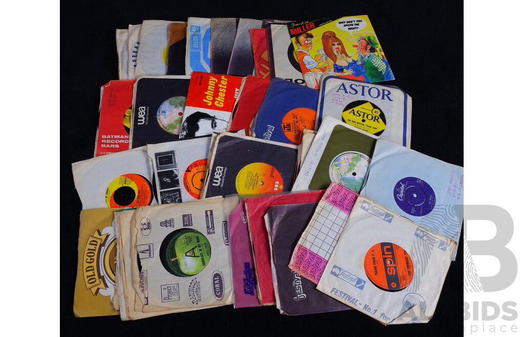 Large DJ Collection Approx 40 Seven Inch 45 Singles, Mostly 1960s & 1970s