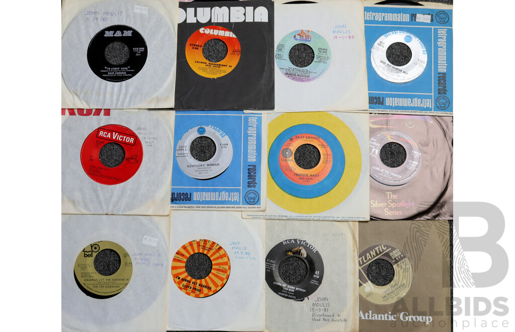 Large DJ Collection Approx 40 Seven Inch 45 Singles, Mostly 1960s & 1970s