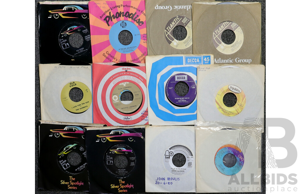 Large DJ Collection Approx 40 Seven Inch 45 Singles, Mostly 1960s & 1970s