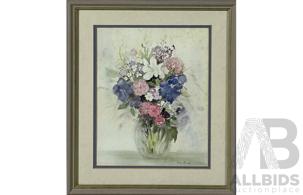 Joan Farrar, (20th Century), Still Life Mixed Bouquet in Vase, Watercolour on Card, 39 x 33 cm (frame)