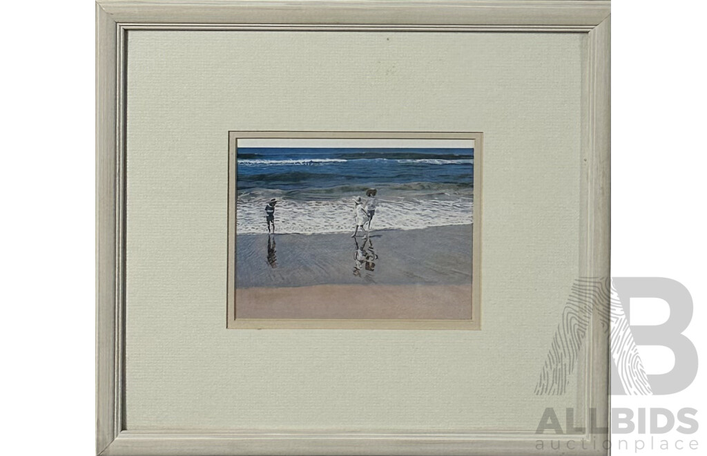 Robert Wells, (20th Century, Australian), Dodging The Foam, Miniature Reproduction Print of the Original Watercolour and Pastel on Paper, 28 x 31.5 cm (frame)