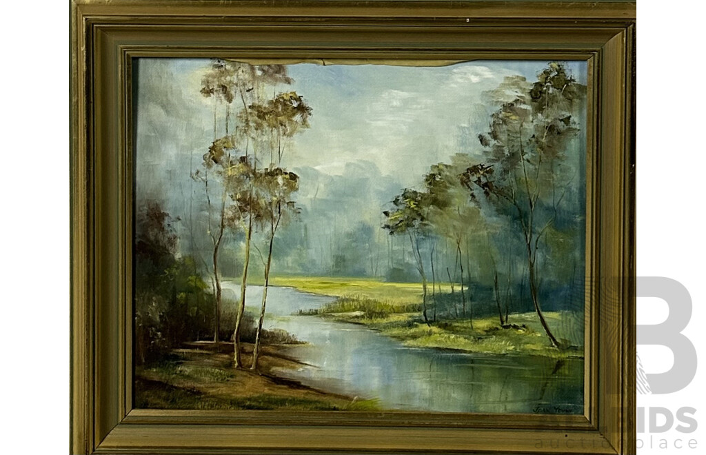 Joan Young, (Contemporary), Reflections Upon the Water, Oil on Canvas Board, 53 x 63 cm (frame)