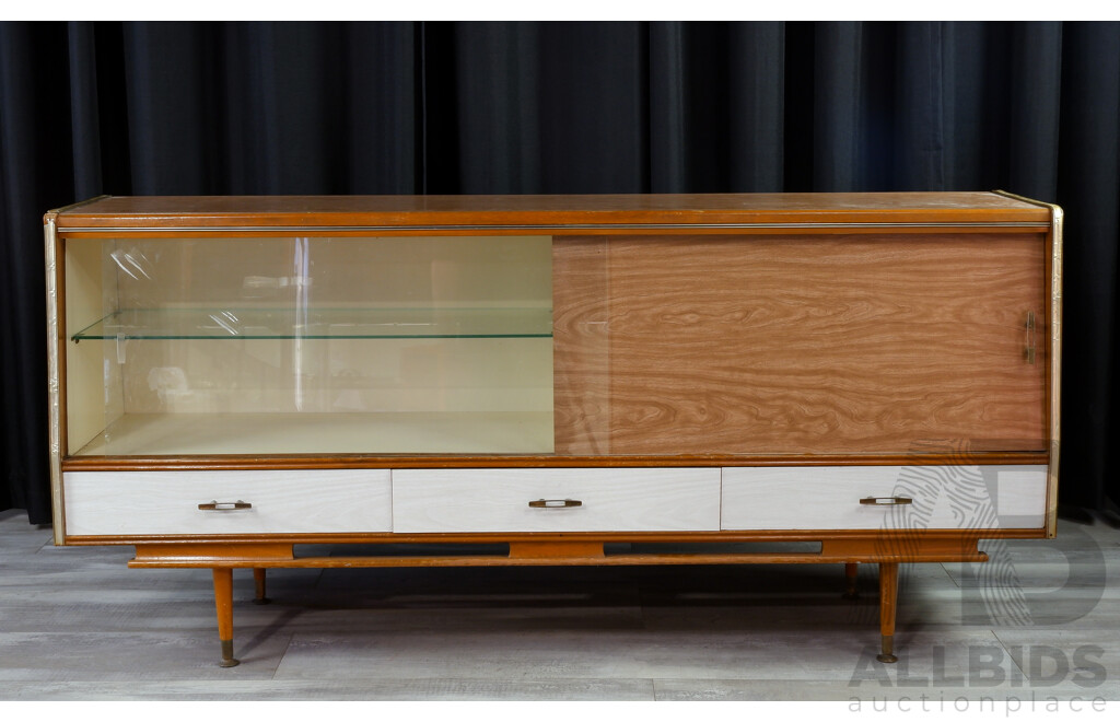 Retro Veneered Sideboard with Sliding Glass Doors