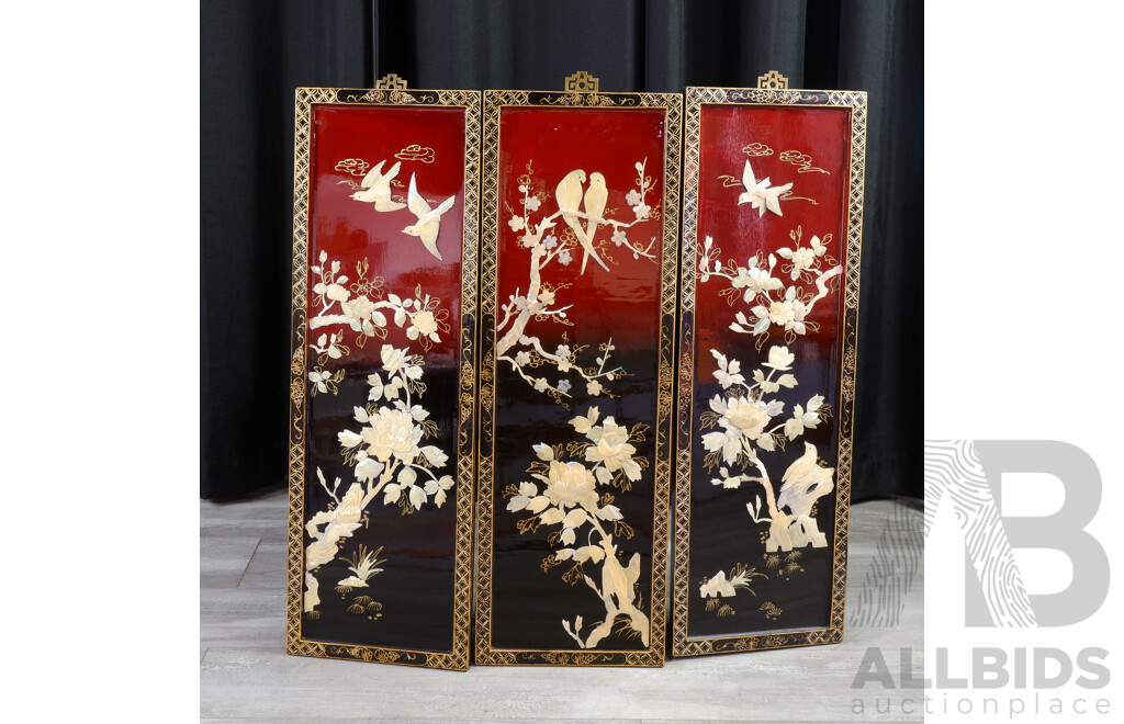 Set of Three Chinese Inlayed Wall Panels