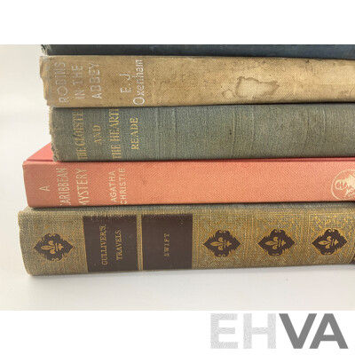 Collection of Antique and Vintage Hard Cover Books Including the Letters of Queen Victoria, John Murray, 1908, Gulliver's Travels, Jonathan Swift, 1937, a Caribbean Mystery, Agatha Christie, the Black Arrow, Robert Louis Stevenson,.......