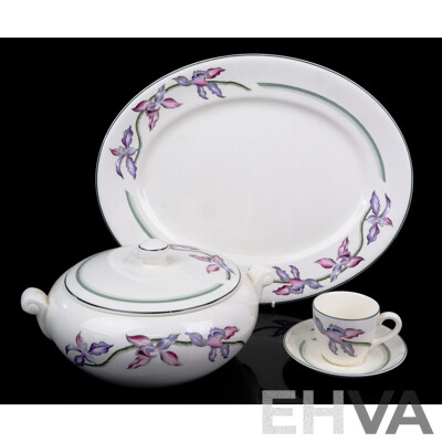 Vintage Booths Porcelain 'Orchid' Tureen, Platter, Coffee Cup and Saucer