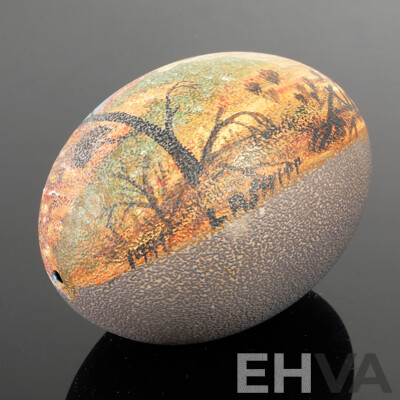 Hand Painted Emu Egg Depicting Australian Landscape -Dated 1991 and Signed Indistinctly Lower Left