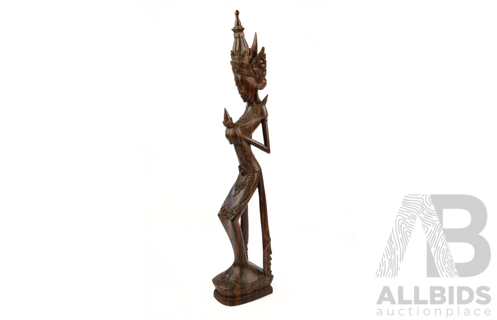 Vintage Balinese Hand Carved Macassar Ebony Statue of Female Form