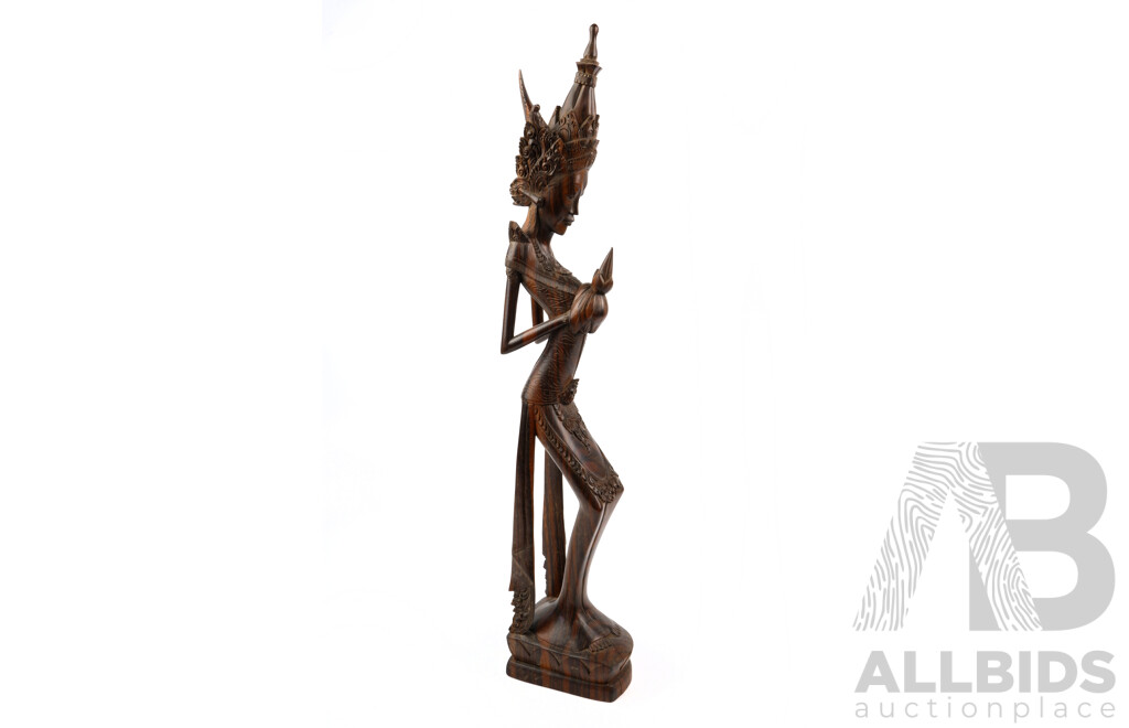 Vintage Balinese Hand Carved Macassar Ebony Statue of Female Form