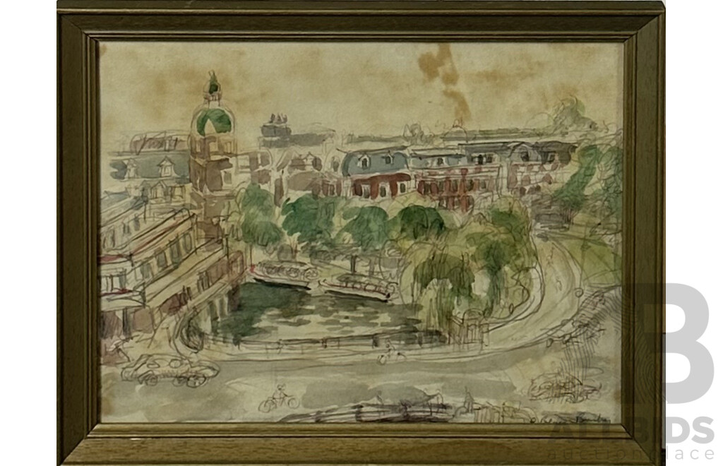 E. Blum Barber, (Dates Unknown), Amsterdam Streets, Pair of Vintage Studies of Amsterdam, Crayon and Pencil and Ink and Watercolour, 26 x 33 cm (frames) (2)