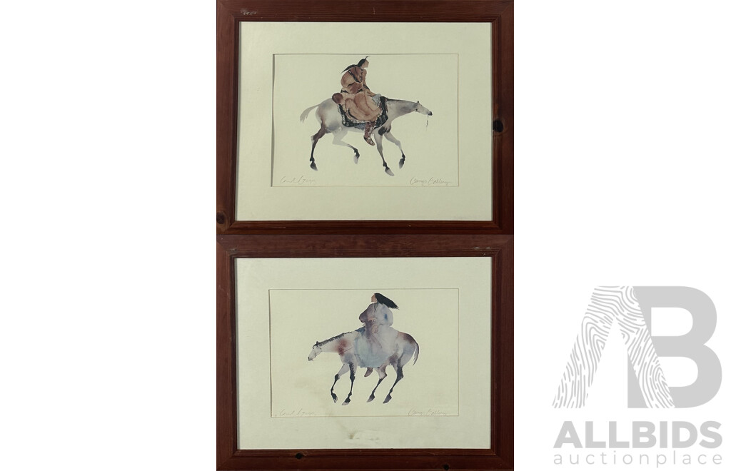 Carol Grigg, (20th Century, American, 1943-), Cherokee Riders, Pair of Quality Reproduction Prints of Original Watercolours, 56 x 68 cm (frames) (2)