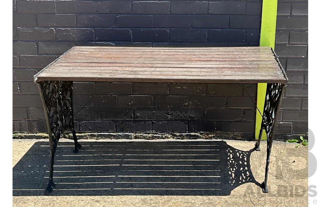 Timber Top Garden Table with Cast Iron Ends