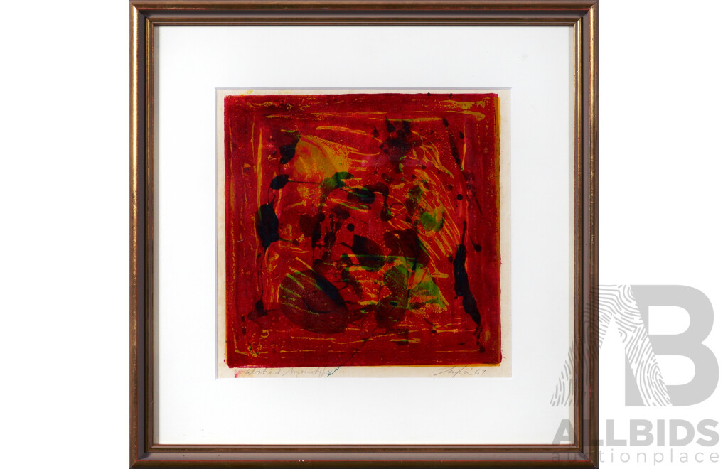 John H. Taylor, (20th Century, Australian, 1921-2012), Abstract Monotype, Oil on Card, 40 x 40 cm (frame)