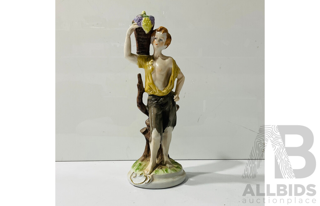 Porcelain Painted Statue of Boy Carrying Fruit