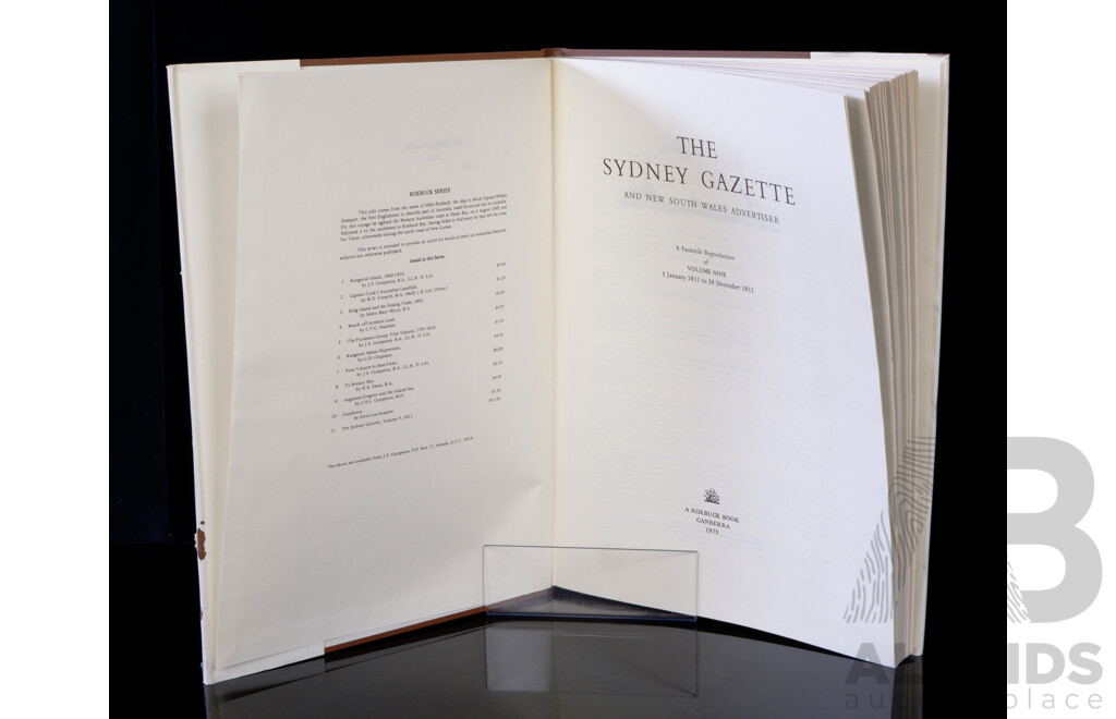 The Sydney Gazette and NSW Advertiser, Volume IX, Jan 5 1811 to Dec 28 1811, Facsimile Edition, Roebuck Books, Canberra, 1973, Hardcover with Dust Jacket