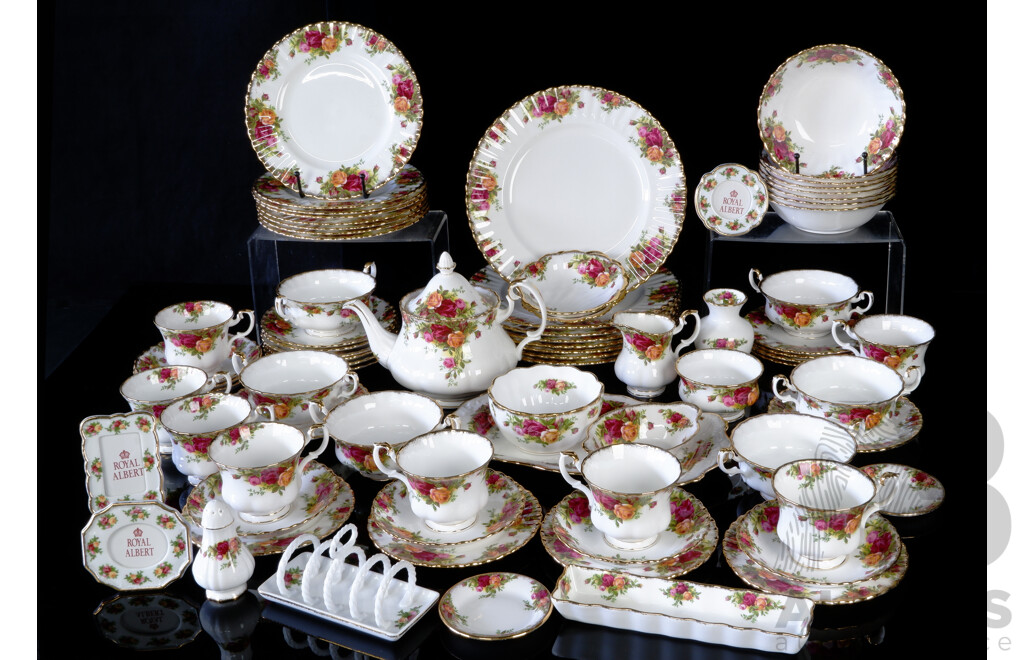 Royal Albert Porcelain 78 Piece Dinner Service in Old Country Roses Pattern,