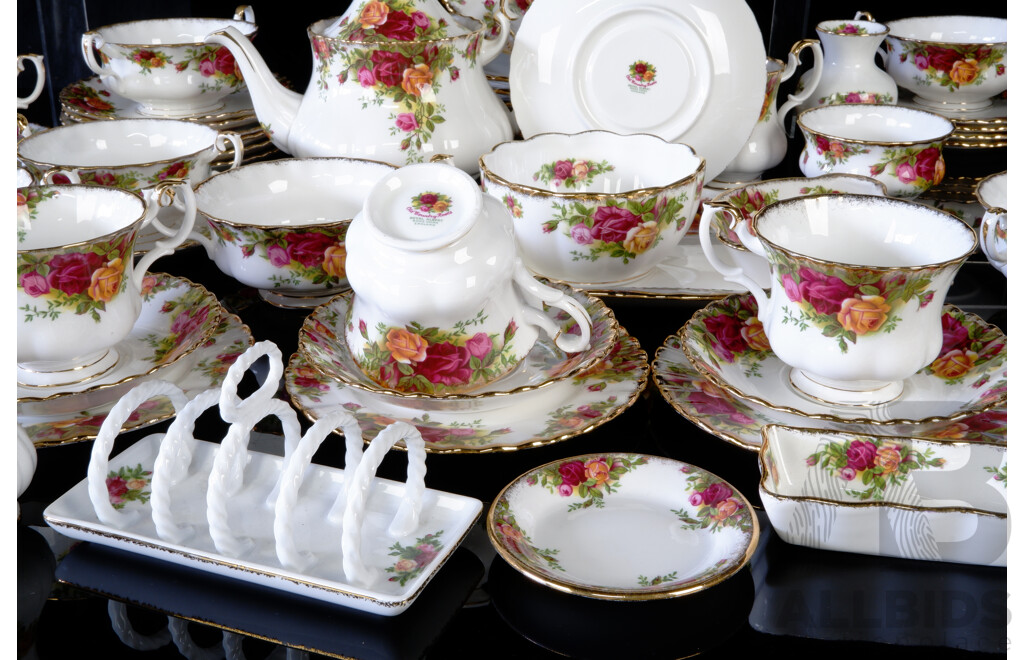 Royal Albert Porcelain 78 Piece Dinner Service in Old Country Roses Pattern,