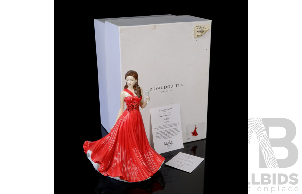 Royal Doulton Porcelain Figure in Traditional Ladies Series, Jodie HN 5752, Signed by Michael Doulton to Base, in Original Box