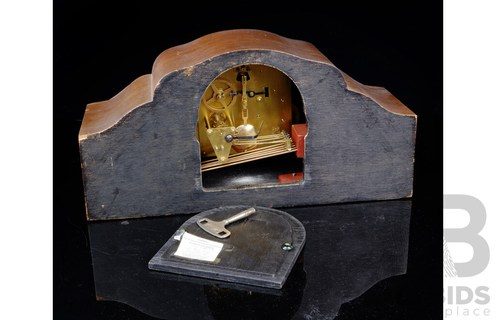 Art Deco Wooden Mantle Clock, Mechanism Made in Germany