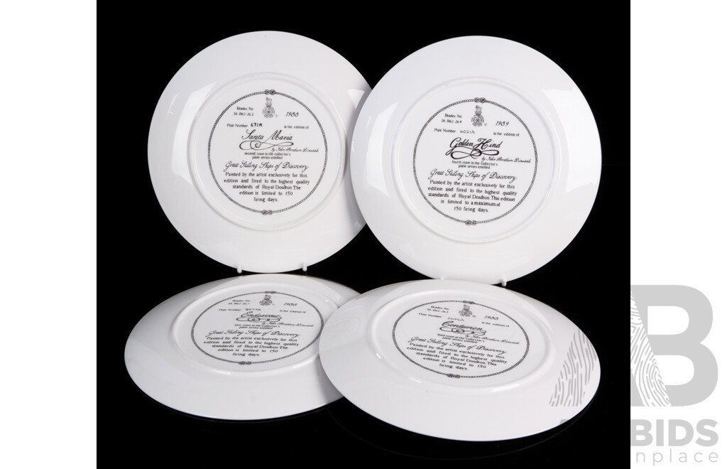 Four Limited Edition Bradex Great Ships of Discovery Collectors Plates Including The Endeavour, The Golden Hind and More