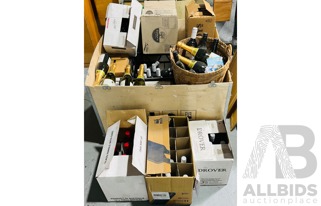 Pallet Lot of Various Wines Including Cold River Sparkling Brut, the Drover 2020 Shiraz, Bulletin Shiraz and Much More