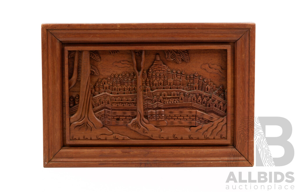 Framed Chinese Teak Carving