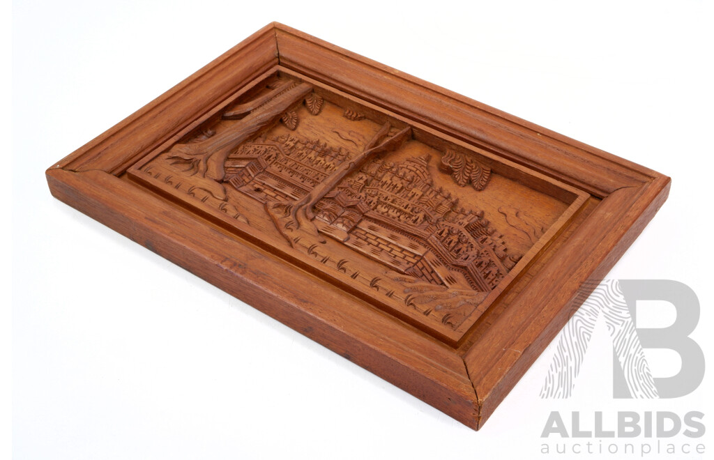 Framed Chinese Teak Carving