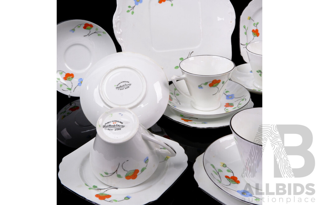 Vintage Art Deco Hand Decorated Heathcote Porcelain 18 Piece Tea Service