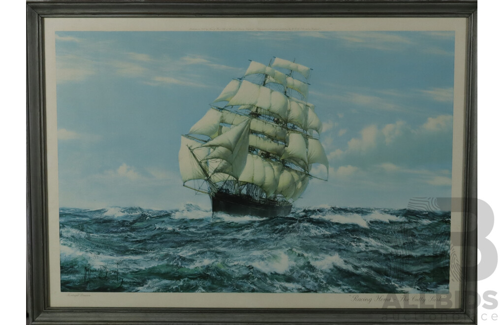 Montague Dawson, (British, Prolific Maritime Artist, 1890-1973), Racing Home - The Cutty Sark, Reproduction Colour Print of Original, 55 x 76 cm (frame)