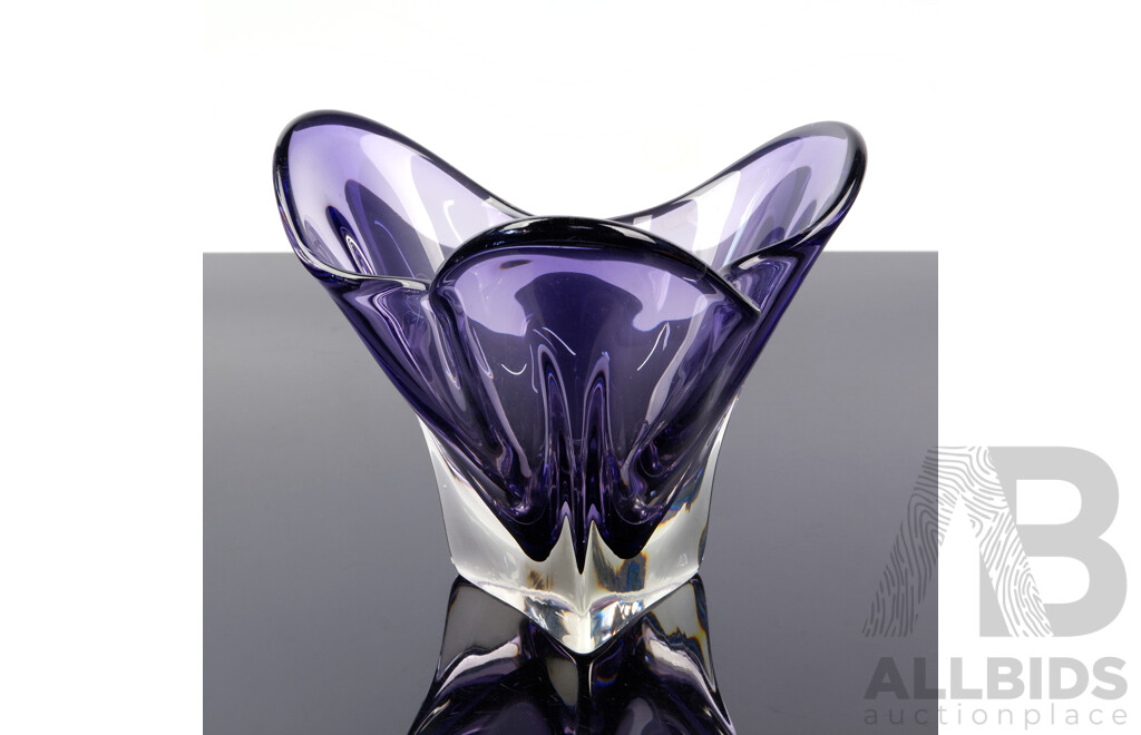 Art Glass Lavender Coloured Basket Form Vase