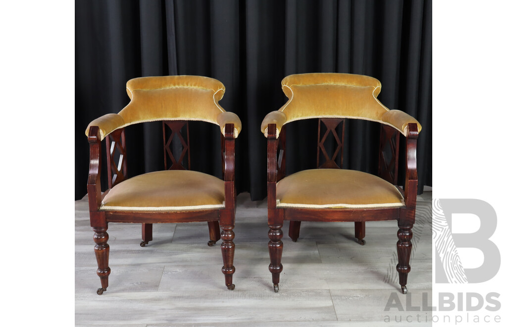 Pair of Edwardian Upholstered Tub Chairs