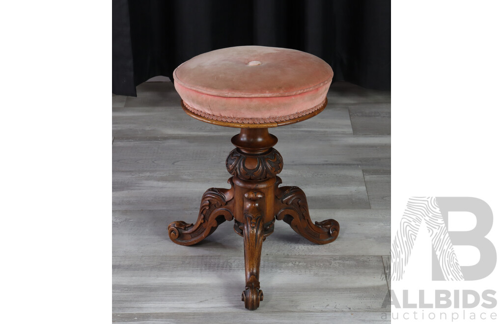 Victorian Walnut Adjustable Piano Stool