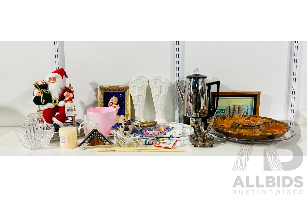 Collection of Interesting Homeware Including Stuffed Santa Figurine, Decorative Serving Platters, Scented Candles and More