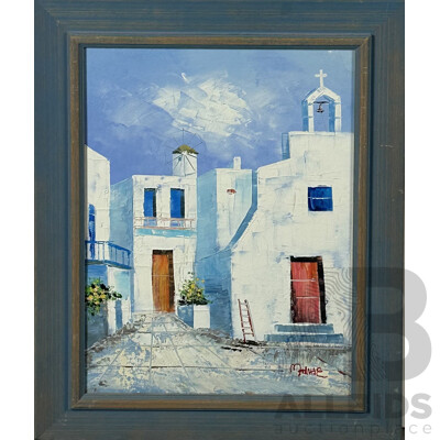 M.Hivae(?), (Date Unknown), Greek Island Summer Day, Acrylic on Canvas, 51.5 x 41.5 cm (frame)