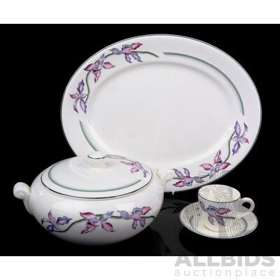 Vintage Booths Porcelain 'Orchid' Tureen, Platter, Coffee Cup and Saucer