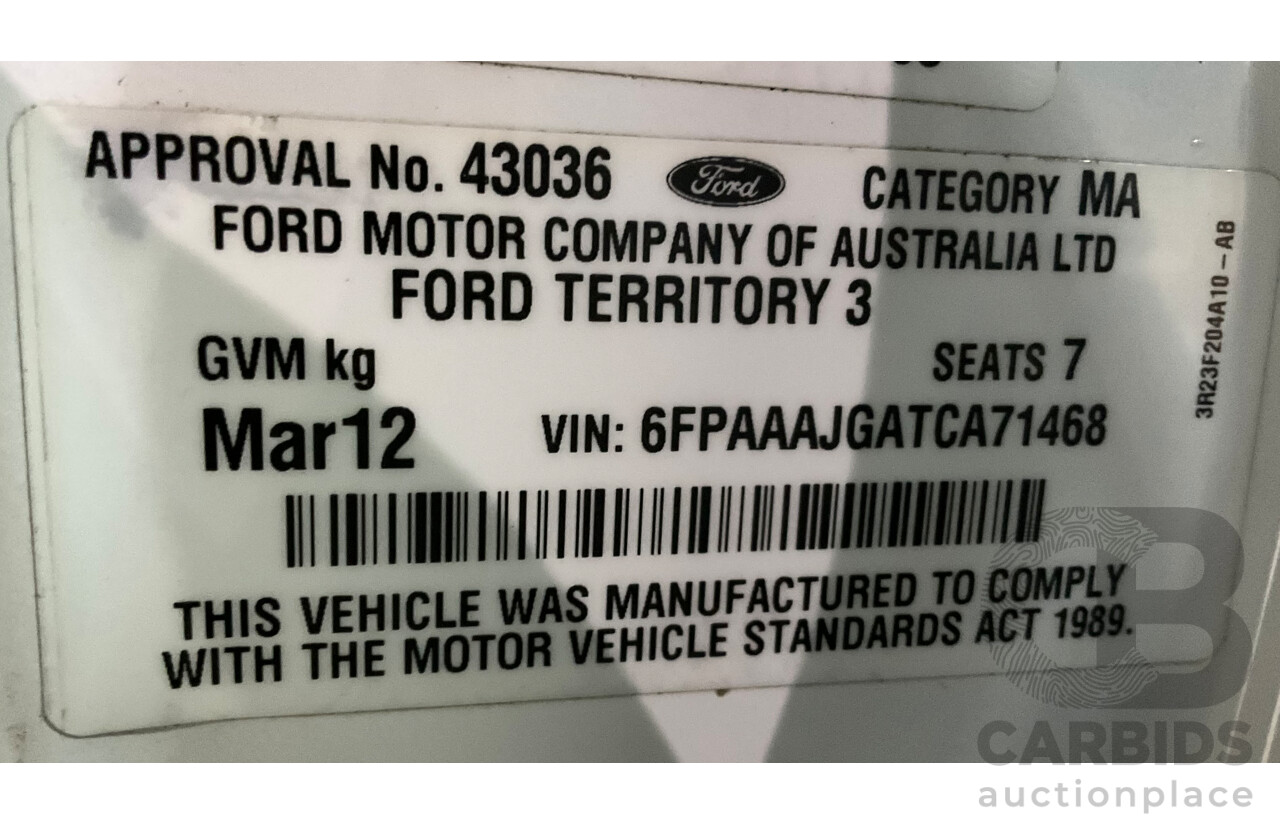 3/2012 Ford Territory Titanium (4x4) SZ 4d Wagon Winter White Turbo Diesel 2.7L