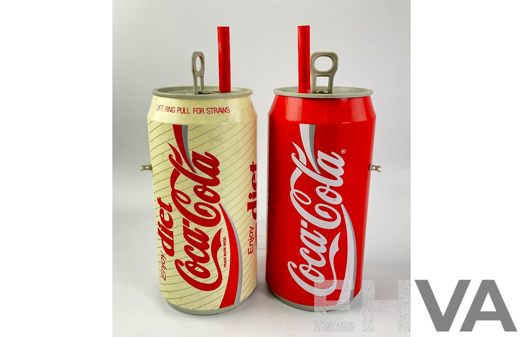Two Vintage Coca Cola Can Straw Dispensers Including Diet Coke