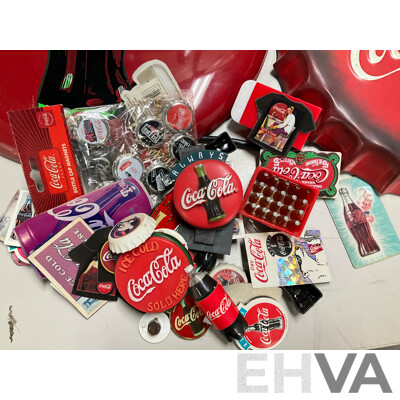 Coca Cola Illuminated Sign and Rotating Cup with Anodized and Plastic Cups, Hanging Signs, Cup Dispenser, Assorted Magnets