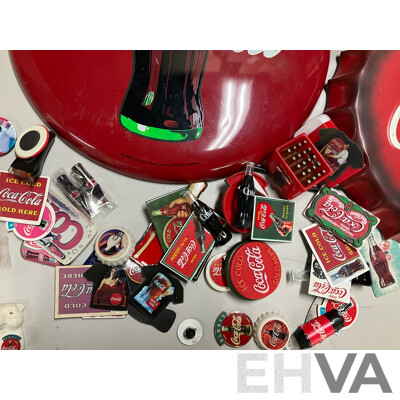 Coca Cola Illuminated Sign and Rotating Cup with Anodized and Plastic Cups, Hanging Signs, Cup Dispenser, Assorted Magnets