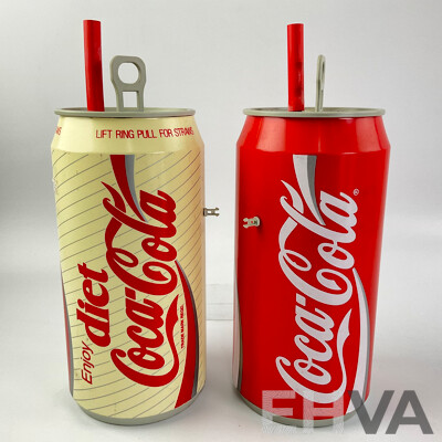 Two Vintage Coca Cola Can Straw Dispensers Including Diet Coke