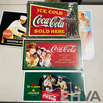 Ten Coca Cola Steel Advertisement Signs Including ''Your Thirst Takes Wings'' and Delicious and Refreshing